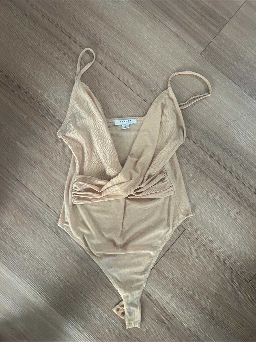 FAVLUX Beige Ribbed Plunge Bodysuit Chemise